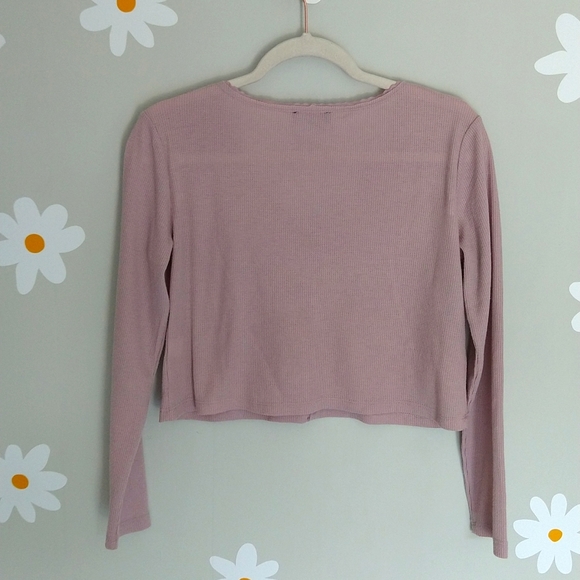 Freshman Lavender Lightweight Waffle-Knit Long-Sleeve Crop Top - Picture 2 of 8